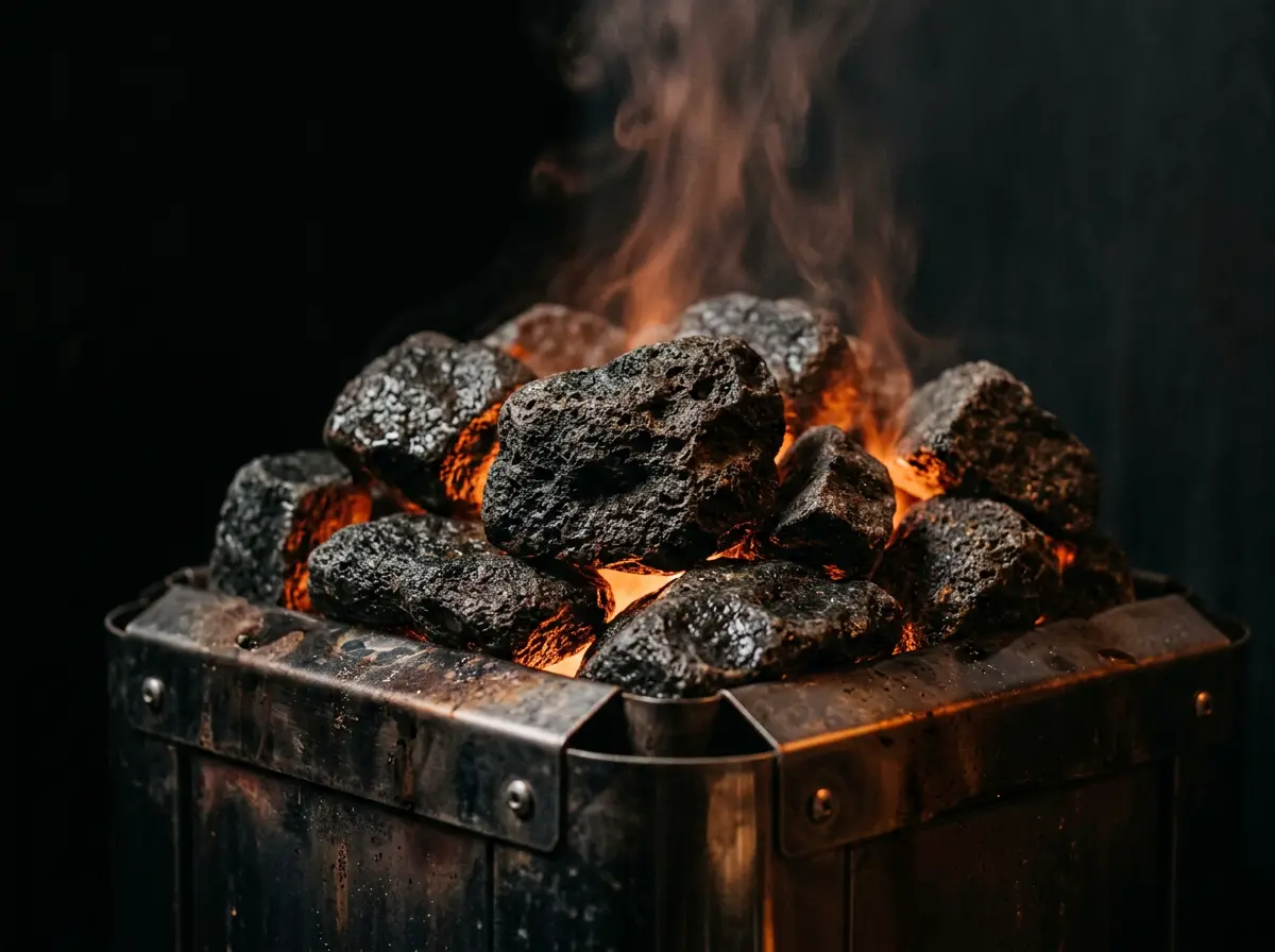 Glowing sauna heater stones